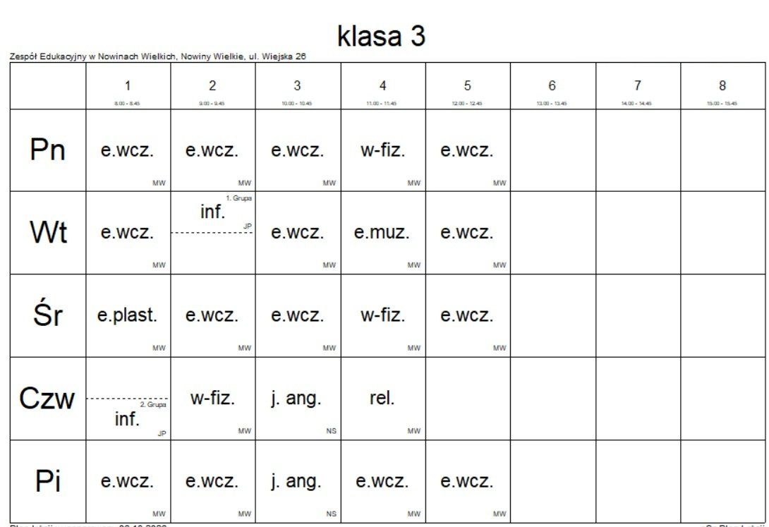 Plan lekcji: Klasa 3